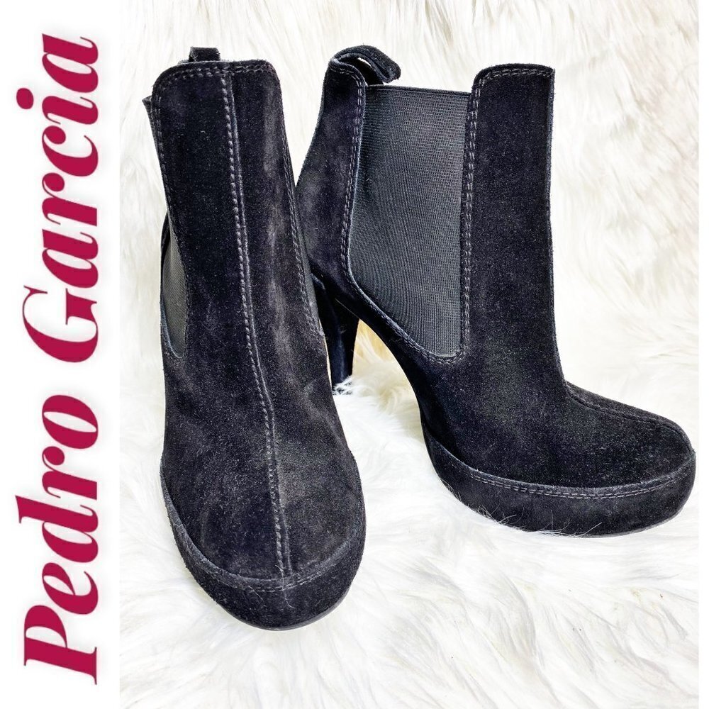 PEDRO GARCIA SUEDE‎ LEATHER PLATFORM CHELSEA BOOTIE STILETTO BLACK, Size 40